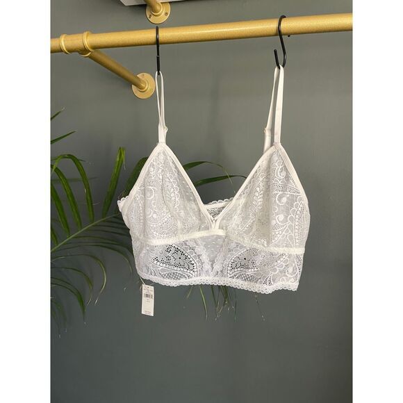 Aerie Elegant White Lace Bralette Floral Pattern Romantic Lingerie Size| L - Picture 2 of 3